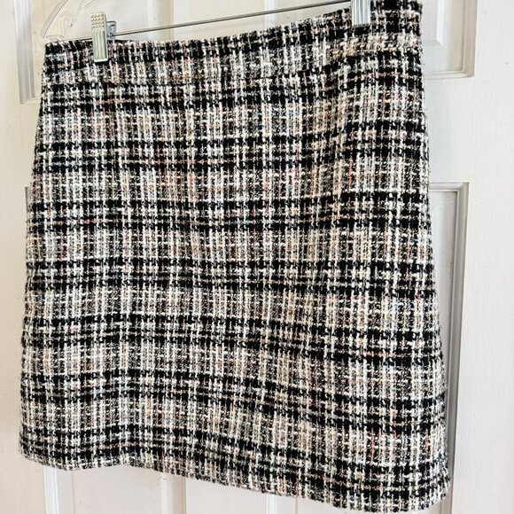 Loft Women’s Sz 4 Tweed A-Line Black/Tan/White Skirt Bouche Lined Skirt Career - Picture 2 of 10